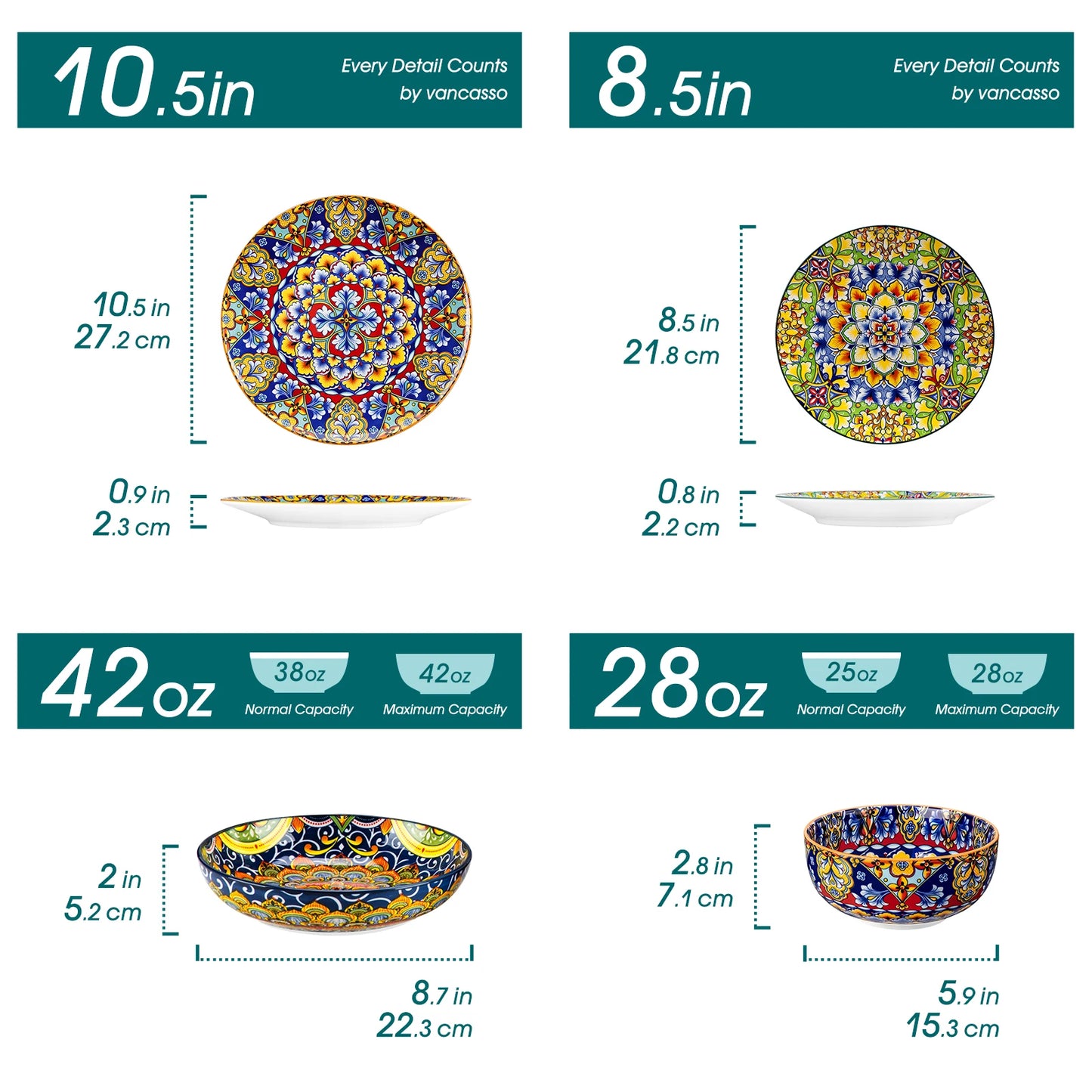 MALACASA Bohemian Style Porcelain Dinnerware Set 24 Piece