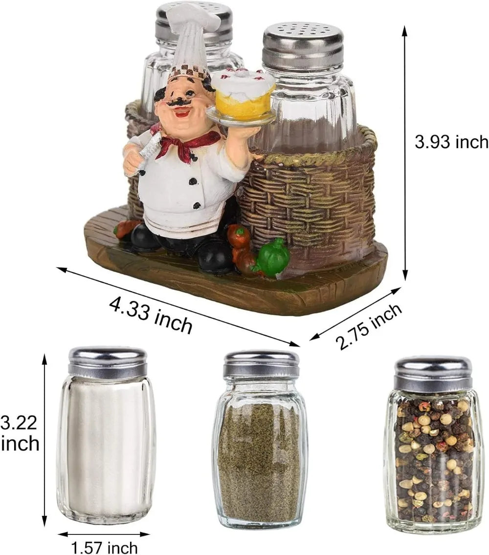Salt And Pepper Shaker Set With Holder Figurine Kitchen Decor