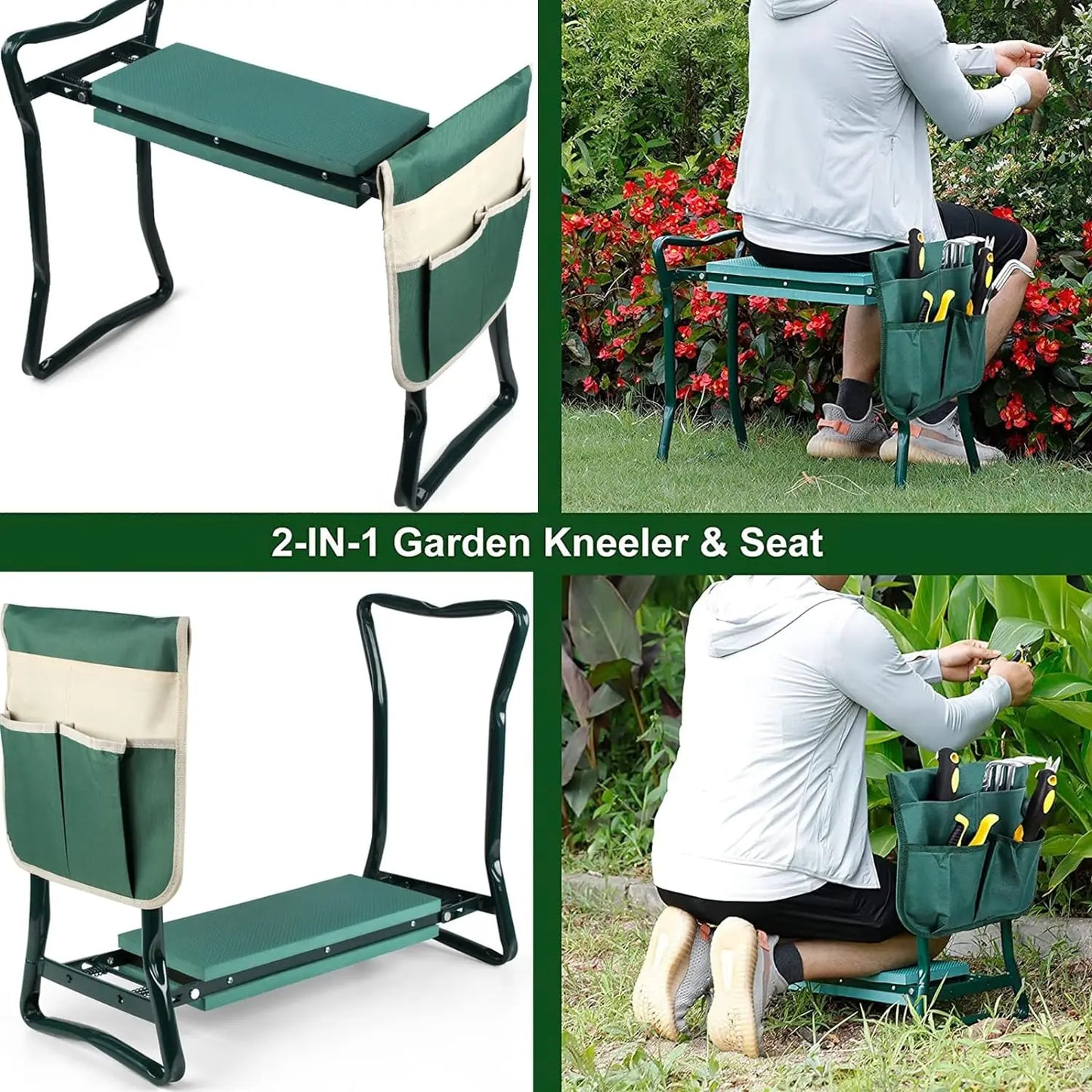 Garden Kneeler And Seat Folding Bench With Foam Kneeling Pad