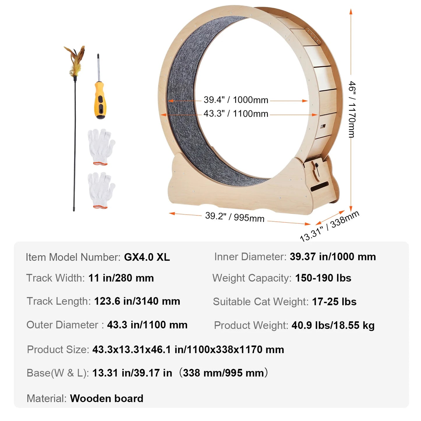 SucceBuy Wooden Cat Exercise Wheel For Indoor Running And Play