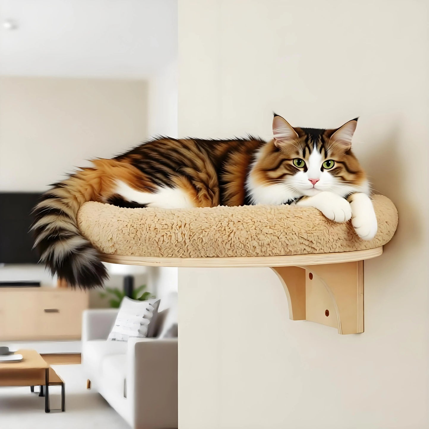Cat Wall Mounted Solid Wooden Climbing Ladder Hammock Scratching Post