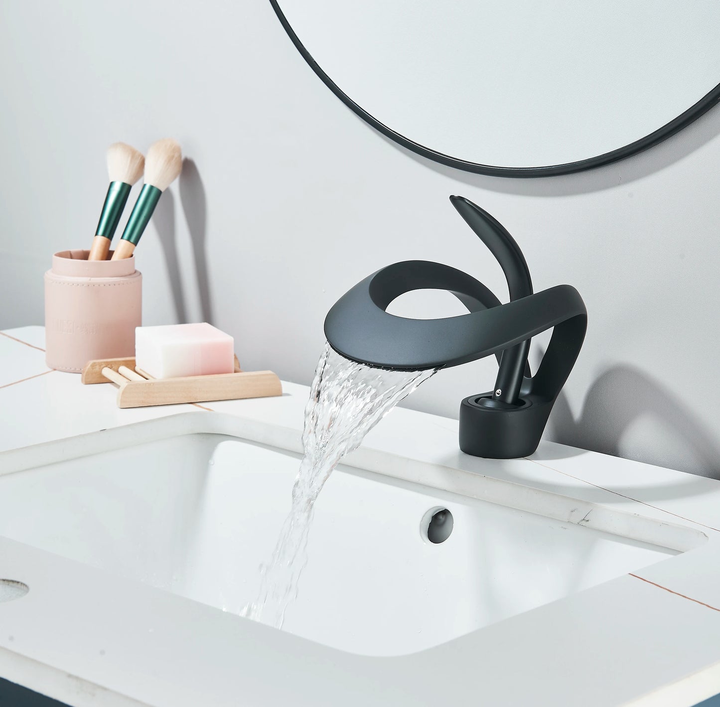 MYQualife Modern Vanity Faucet With Curved Waterfall Spout