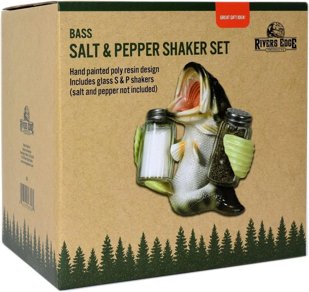 Bass Fish Salt and Pepper Shaker Set Hand Painted Resin