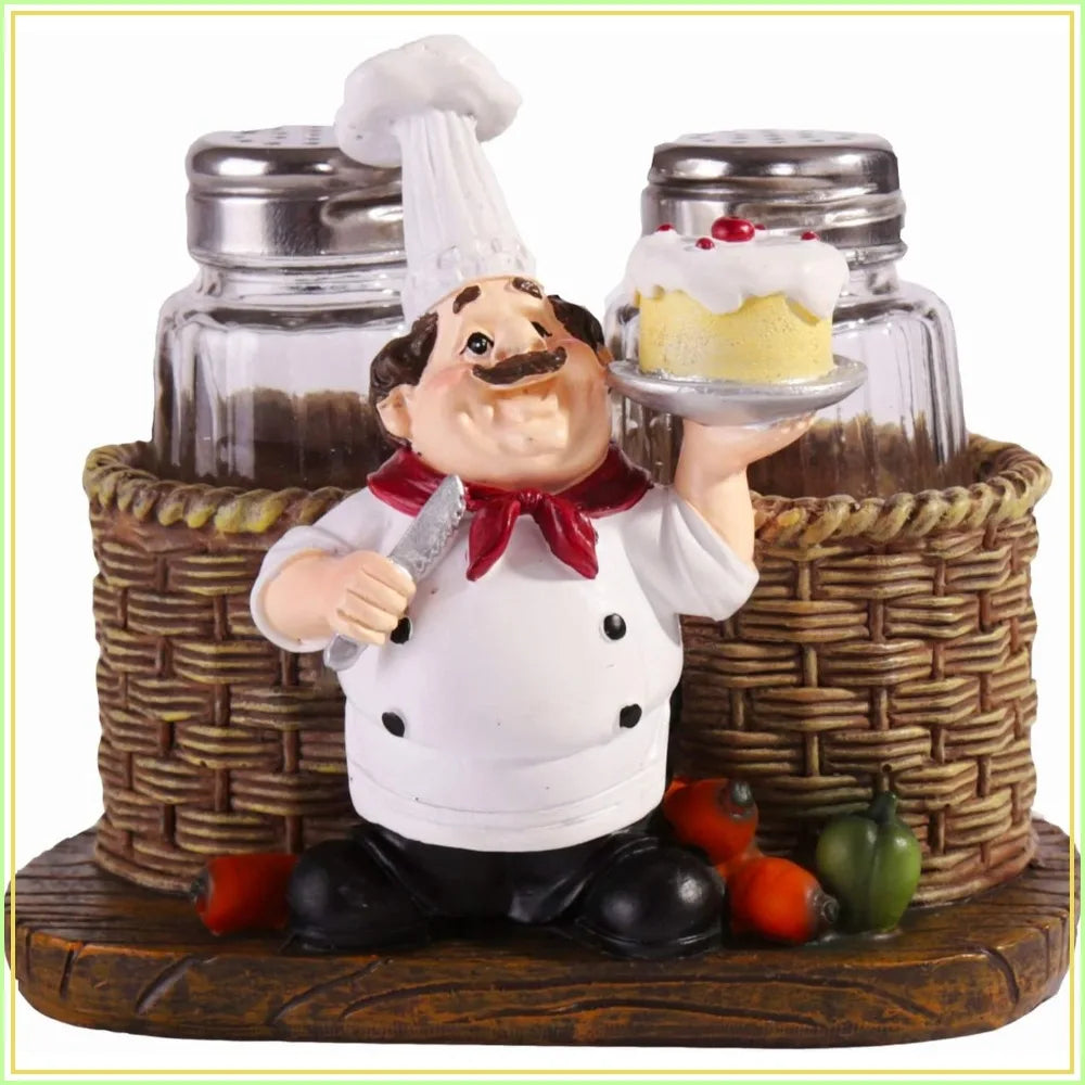 Salt And Pepper Shaker Set With Holder Figurine Kitchen Decor
