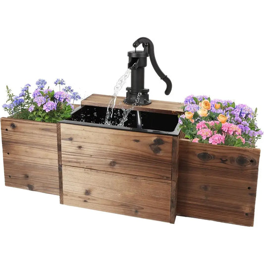 Outdoor Water ountain,loor Wooden Recular Pump Old-ashioned ountain with lower Box,Electric Decorative Hand Pump, Outdoor Water