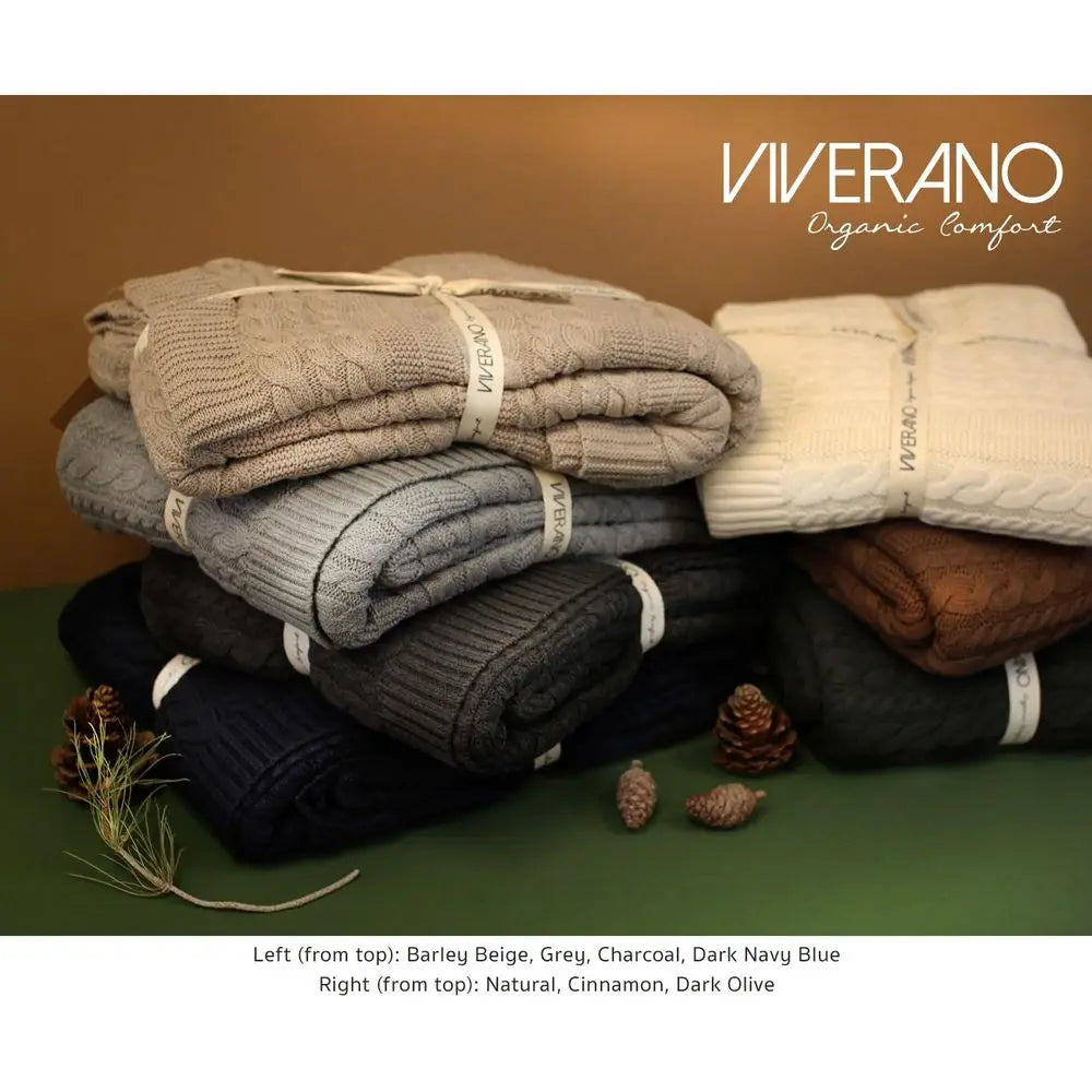 Organic Cotton Cable Knit Throw Blanket Soft and Breathable
