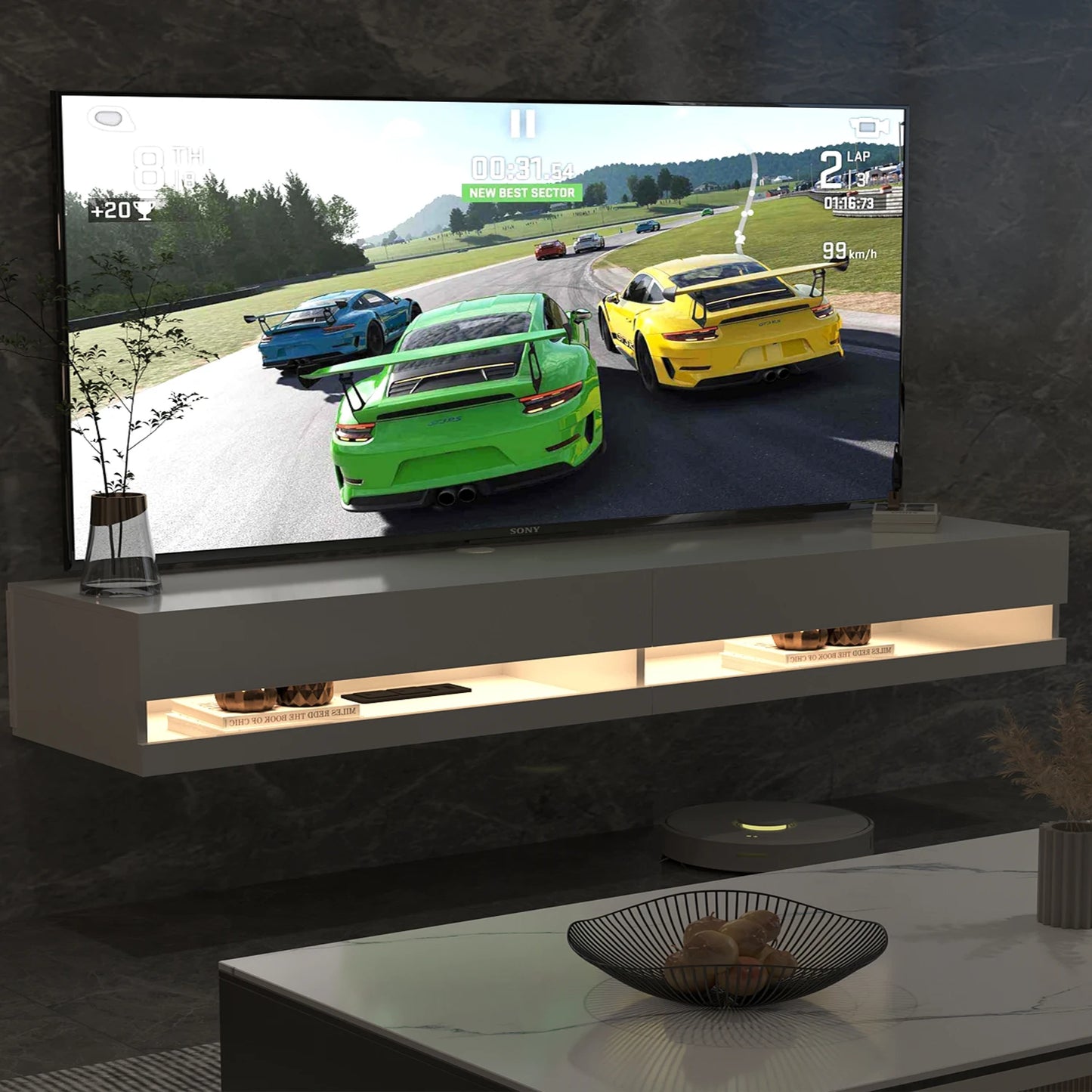 QiaoShiRen Floating TV Stand for Wall Mounted TV