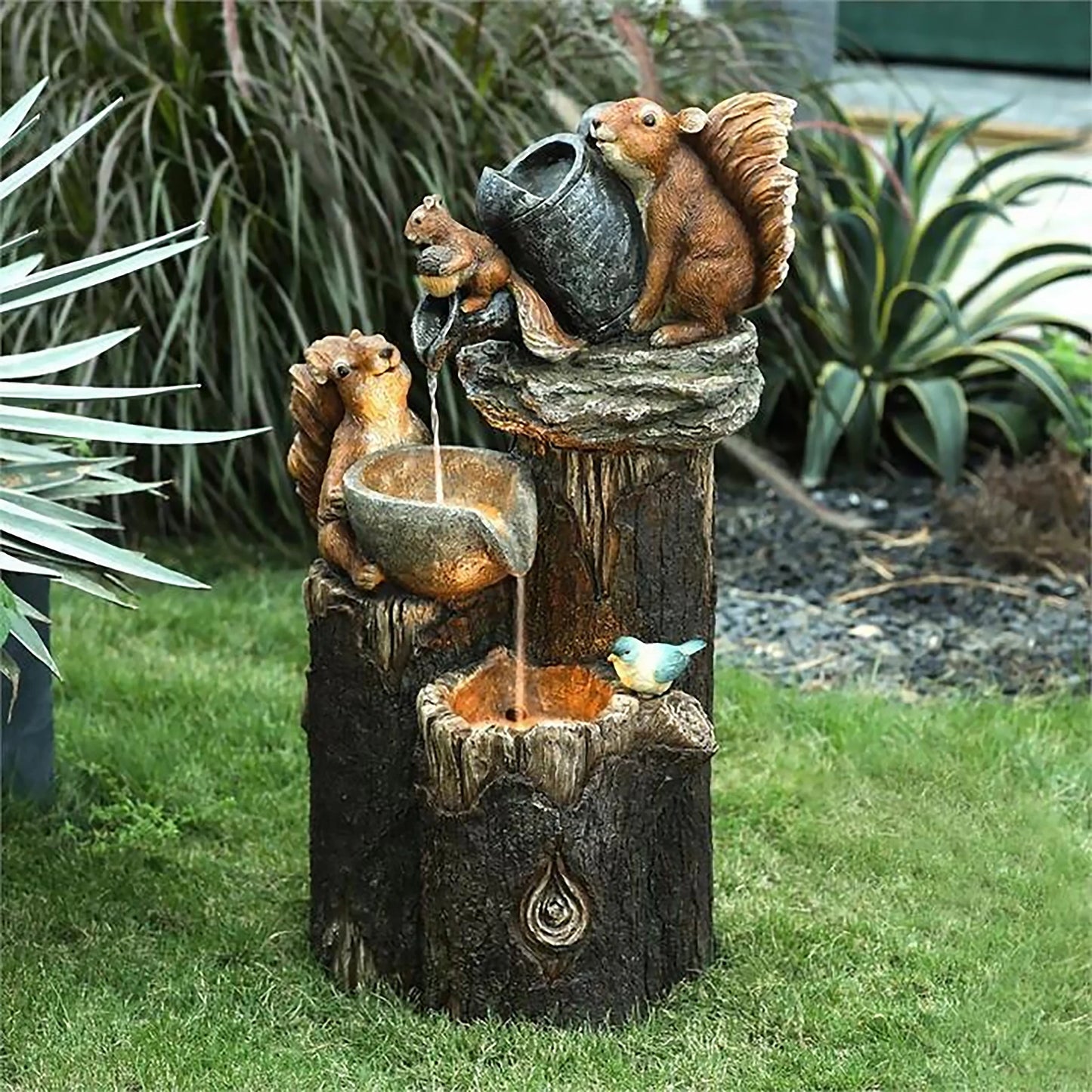 Alloet Funny Animal Fountain Duck and Squirrel Garden Decor