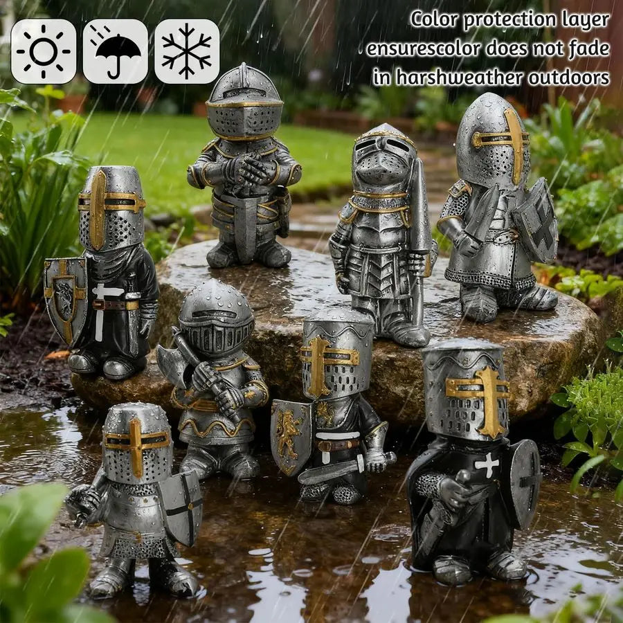 Knight Garden Gnomes 8 Piece Set Outdoor Lawn Decor Resin