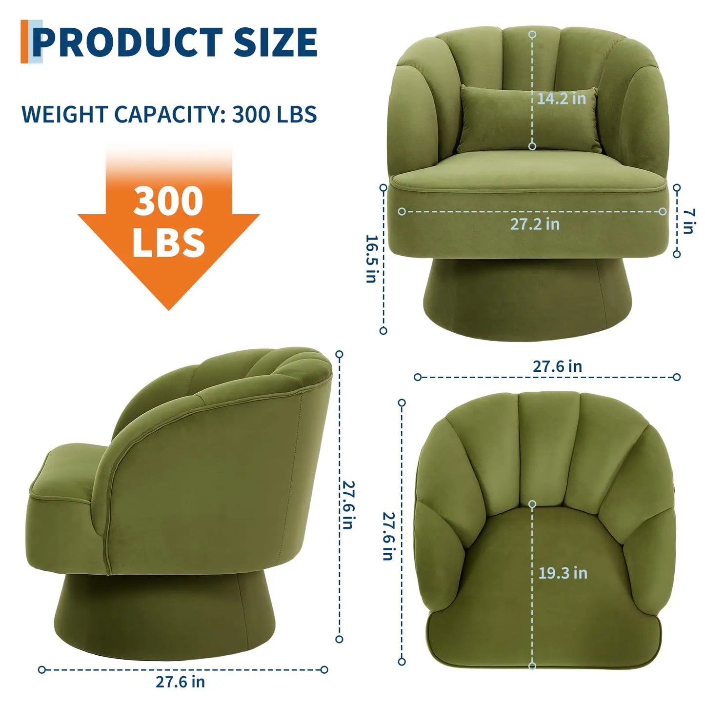 HiMISS Velvet Swivel Barrel Chair With Plush Padding Striped Backrest