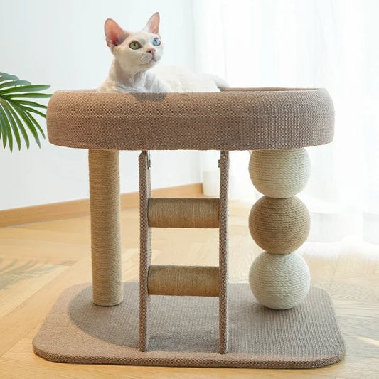 All In One Cat Tree With Scratching And Plush Bed For Indoor Cats