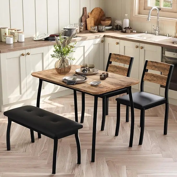 HiMISS Dining Table Set For Four With Chamfered Metal-Leg Frame