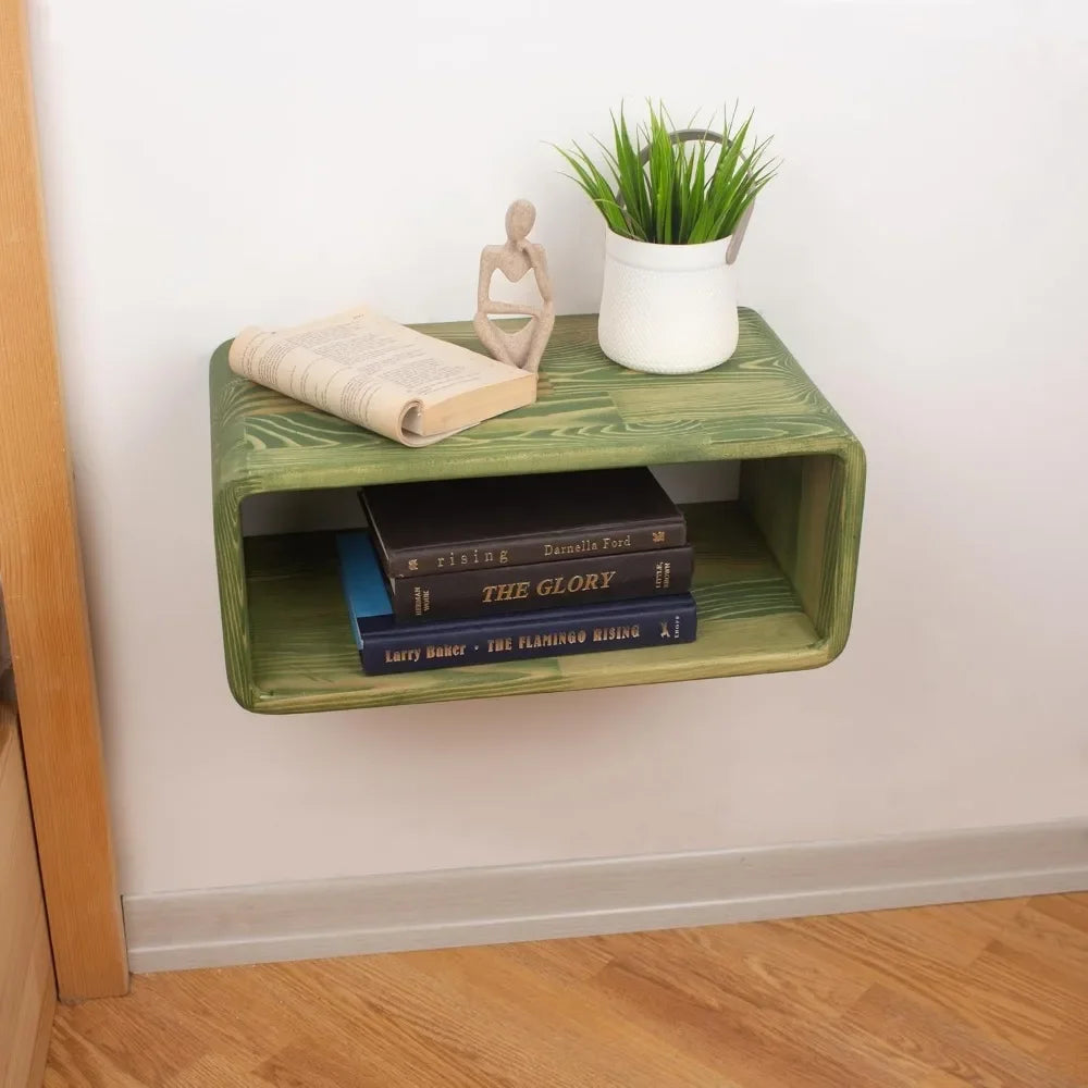 Floating Wooden Nightstand, Wall Mounted Bedside Shelf
