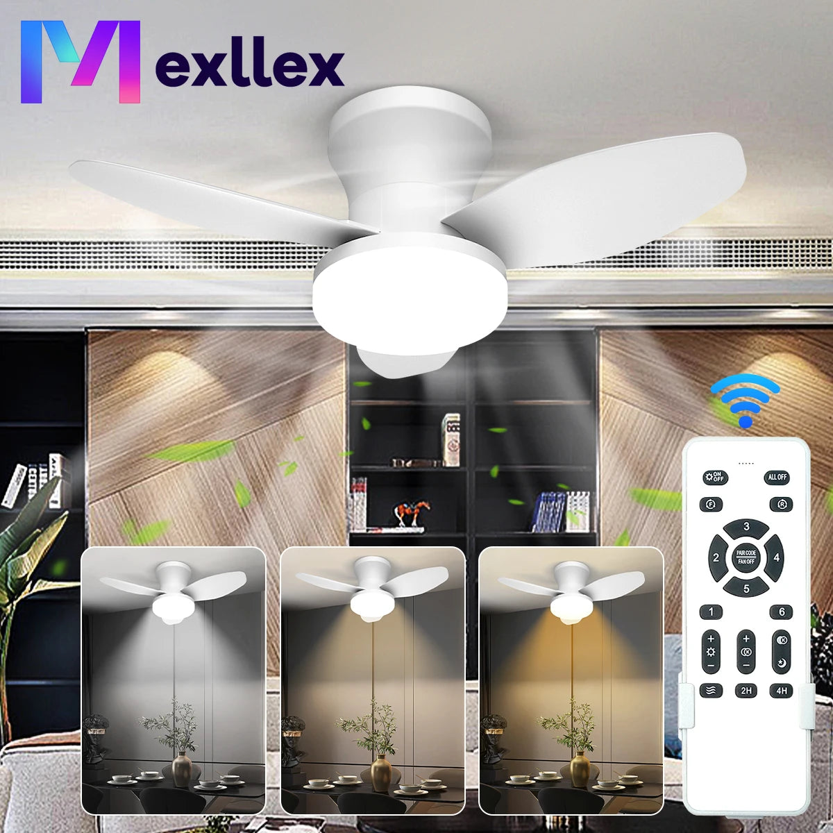 Mexllex Three Leaf Ceiling Fan With Light And Remote Control