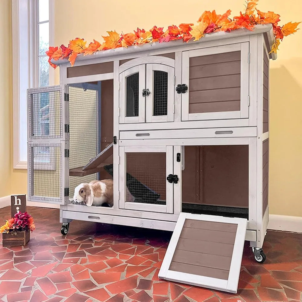 Rabbit Hutch Indoor Bunny House Guinea Pig Cage With Trays