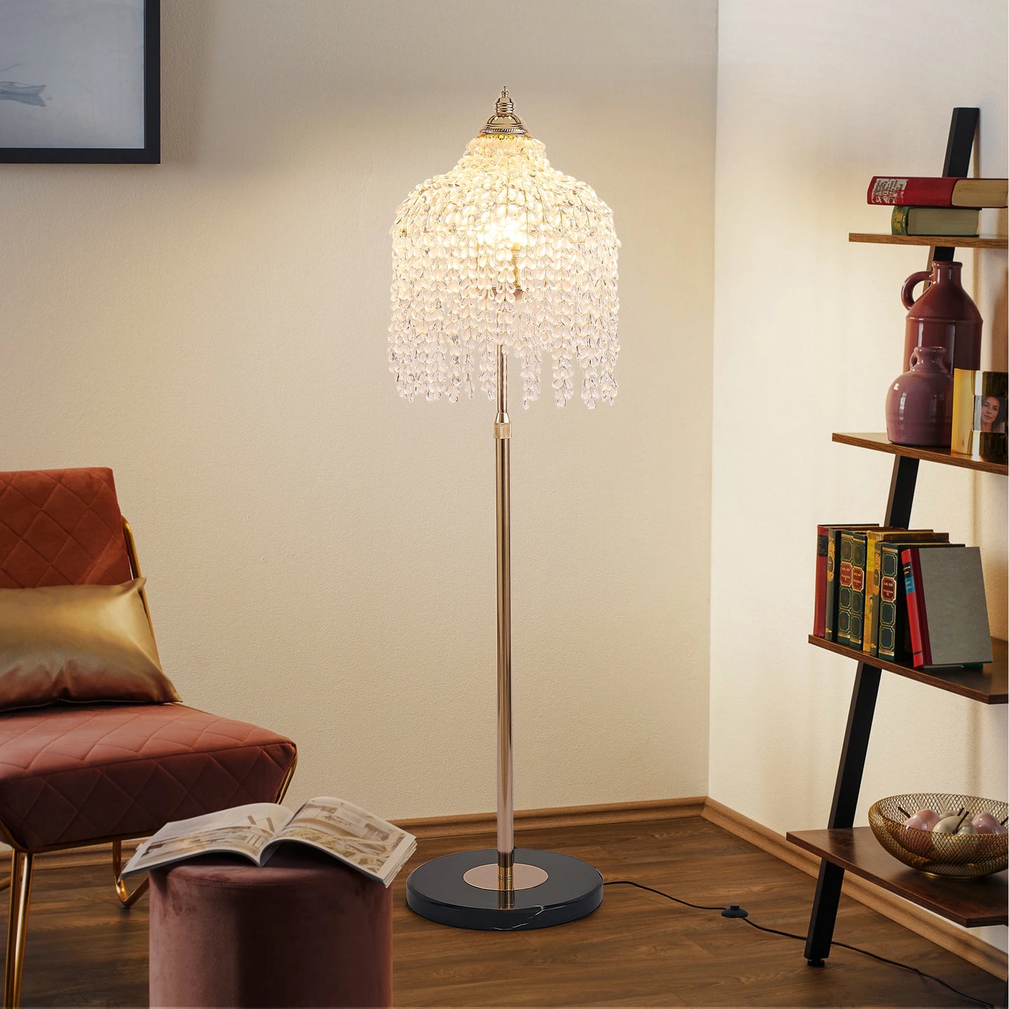 ARLGSITEC 3-Light Crystal Floor Lamp Vintage Waterfall Design