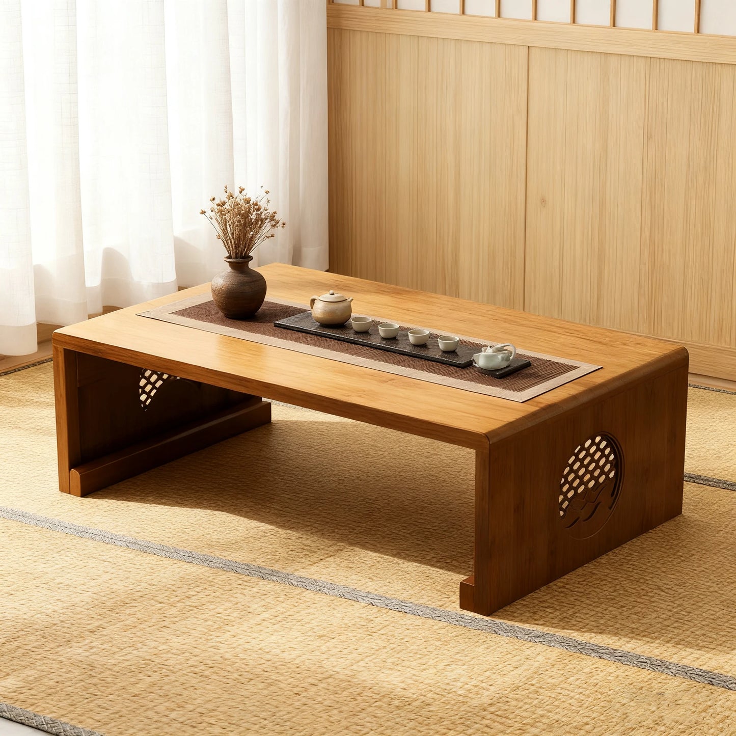 Foldable Low Floor Table Wooden Japanese Style Tea Table