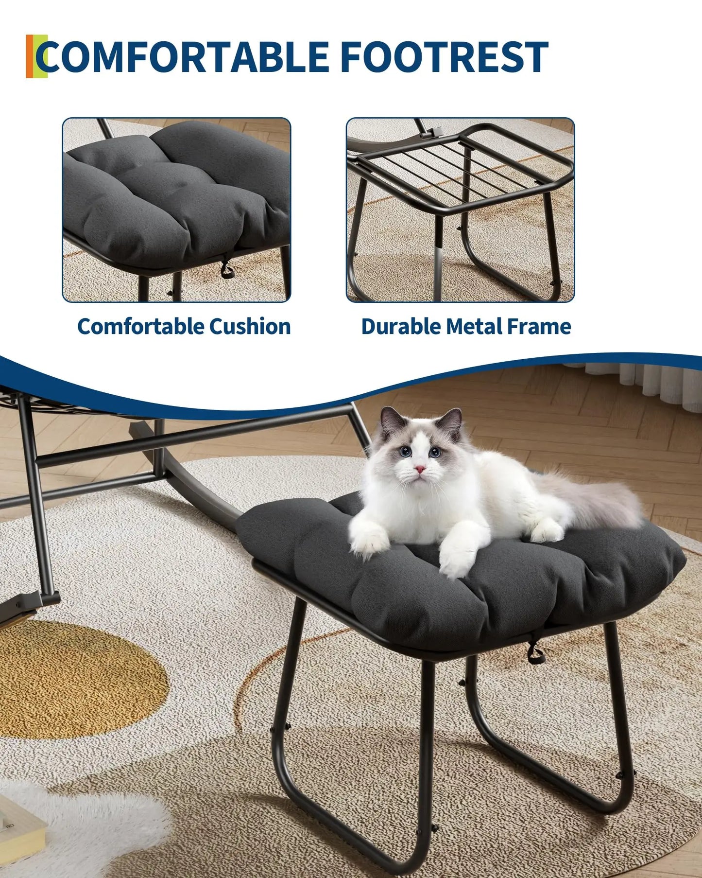 HiMISS Papasan Rocking Chair With Ottoman Outdoor Lounge