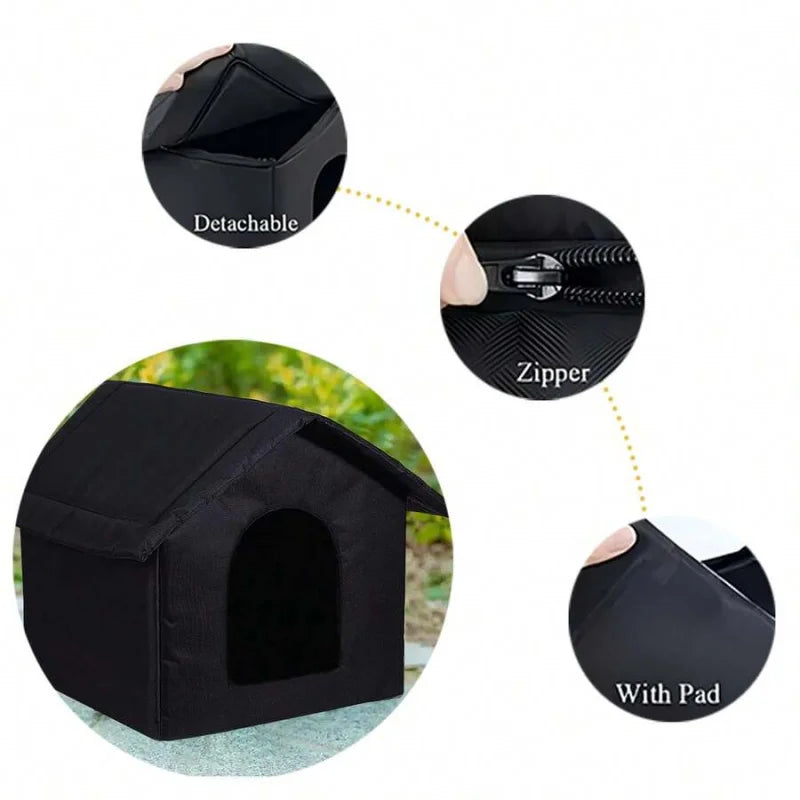 Waterproof Outdoor Cat House With Plush Lining For Stray Cats