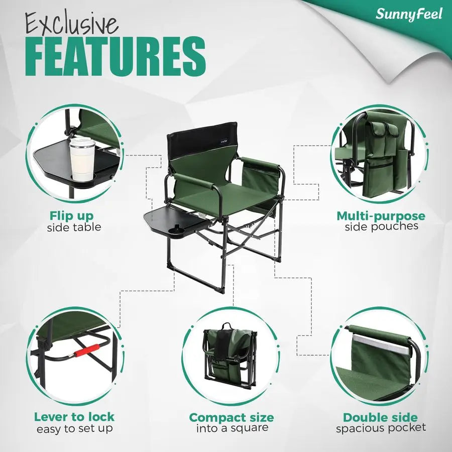 Camping Directors Chair Heavy Duty Portable Folding Chair With Side Table
