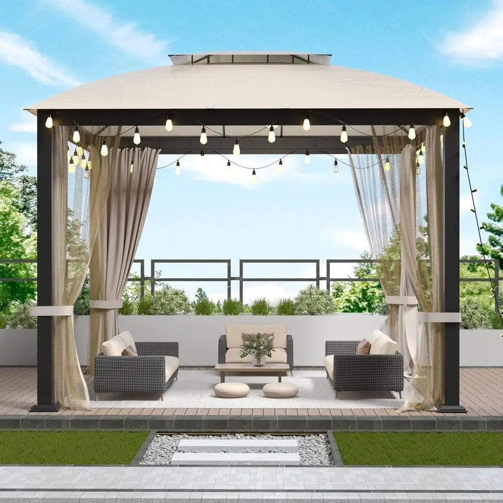 Patio Gazebo Heavy Duty Outdoor Shelter With Privacy Curtains