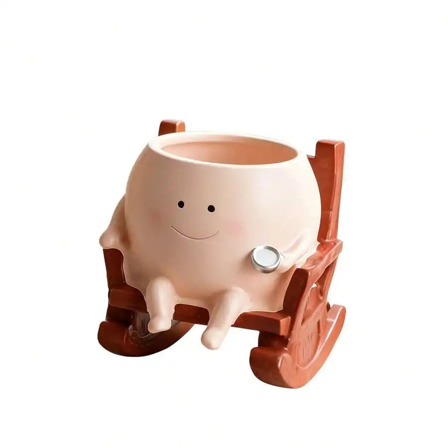 Smiling Face Guitar Planter With Drainage Hole For Indoor Succulents