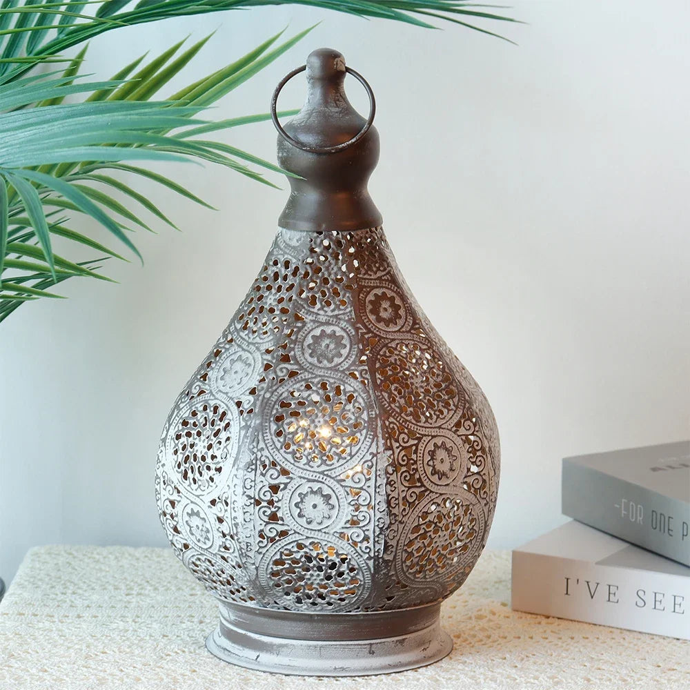 NEWIMAGE Moroccan Battery Powered Table Lamp Lantern Outdoor Decor