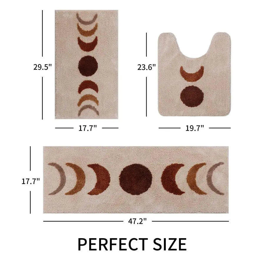 Moon Phase Non Slip Bath Rug Set 3 Piece Microfiber