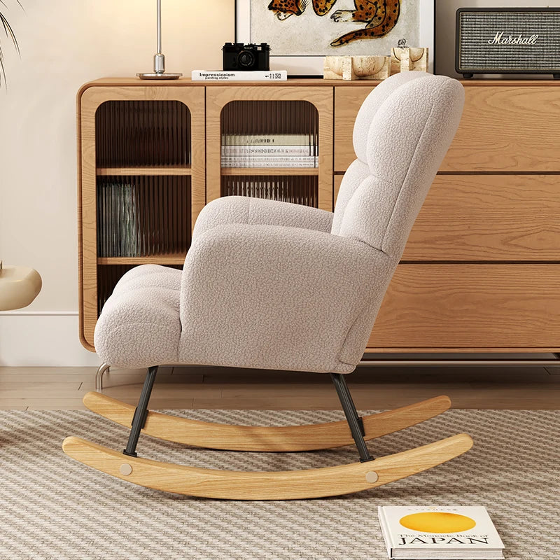 Folded Rocking Chair Modern High Back Armchair With Velvet Upholstery