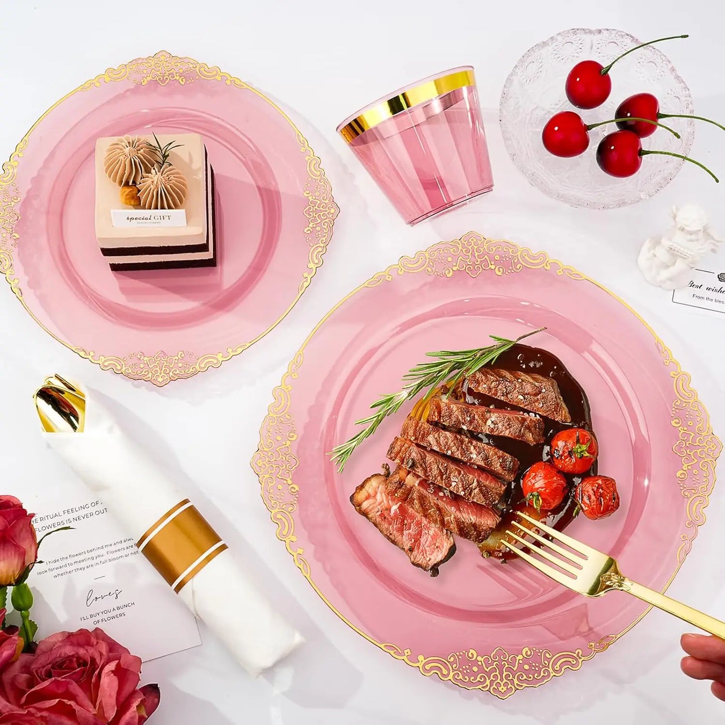 350 Pieces Disposable Plastic Dinnerware Set For 50 Guests