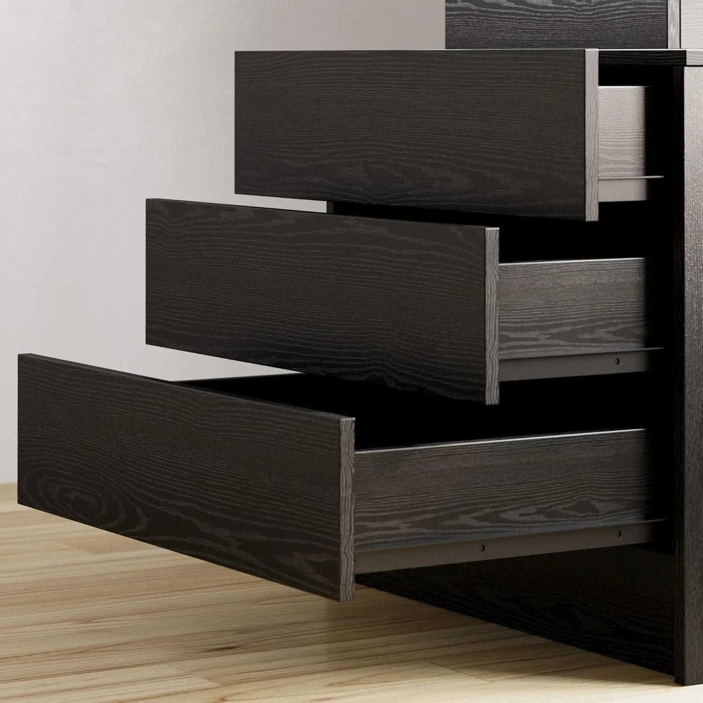 Nightstand With Charging Station And LED Light Three Drawers