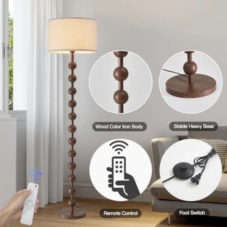 Modern Dimmable Remote Control Floor Lamp for Living Room Bedroom with LED E26 Bulb Red Wood Pattern Iron Tall Standing Lamp Li
