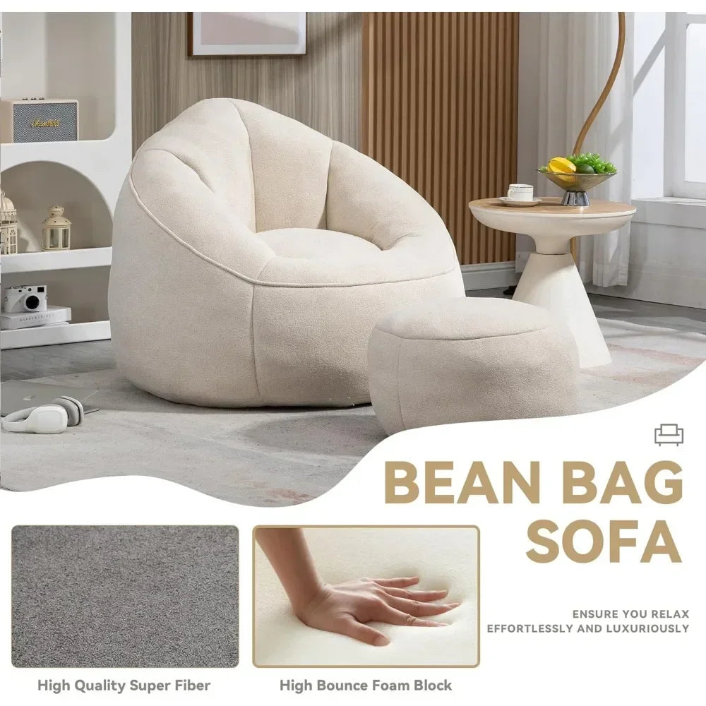 Beanbag Chair and Footstool Foam Couch for Living Rooms