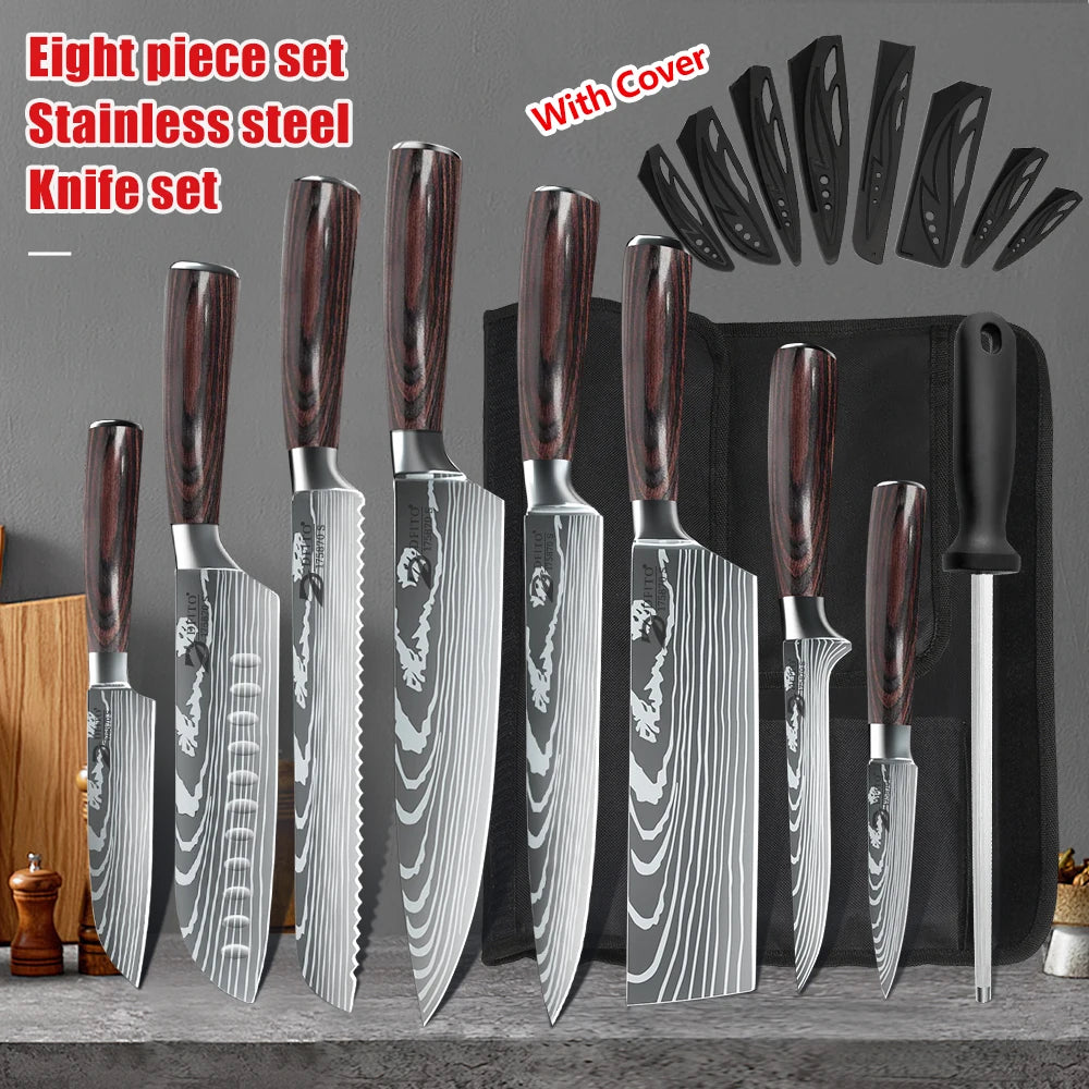 KEPEAK Kitchen Knife Set Stainless Steel Chef Santoku Utility