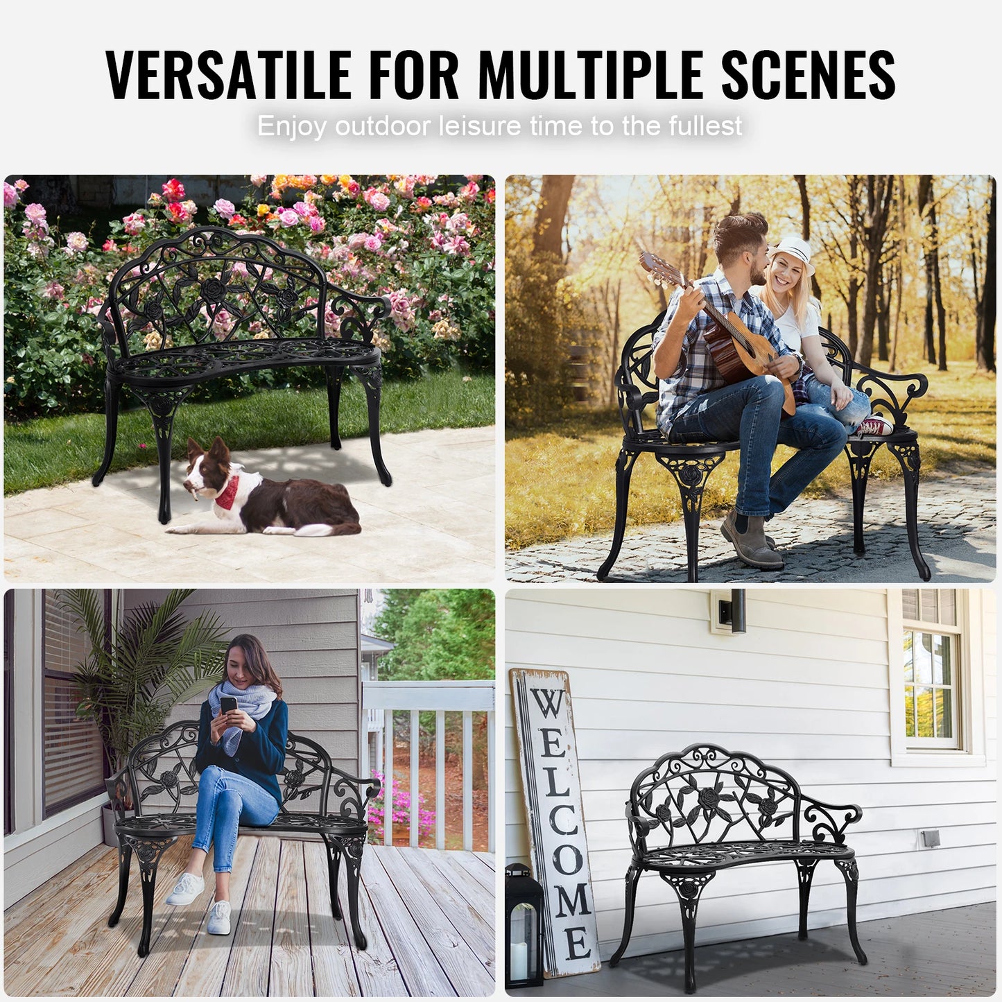 SucceBuy Outdoor Wood and Metal Garden Bench