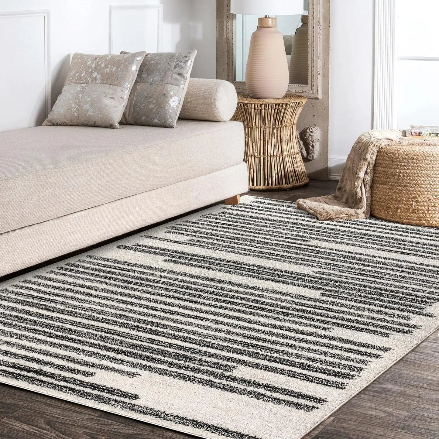 Modern Berber Stripe Indoor Rug For Living Room Pet Friendly And Easy Clean
