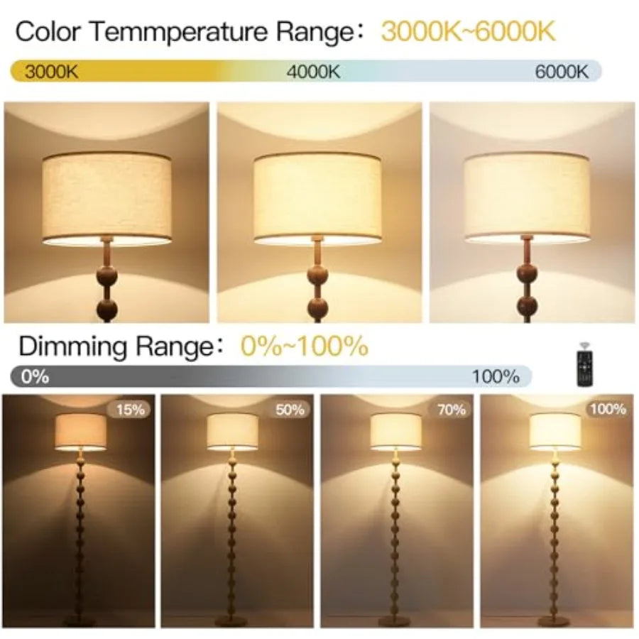 Modern Dimmable Remote Control Floor Lamp for Living Room Bedroom with LED E26 Bulb Red Wood Pattern Iron Tall Standing Lamp Li