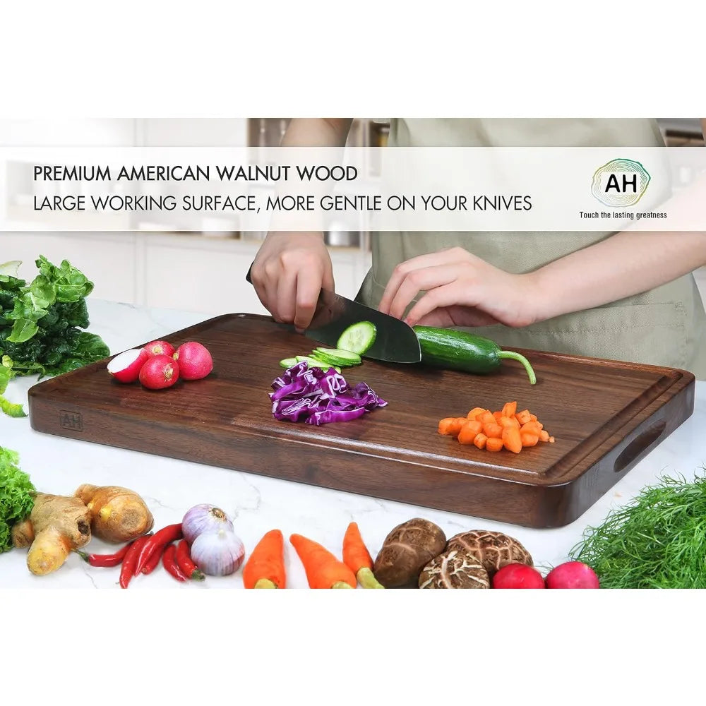 AZRHOM Walnut Wood Cutting Board Deep Juice Groove