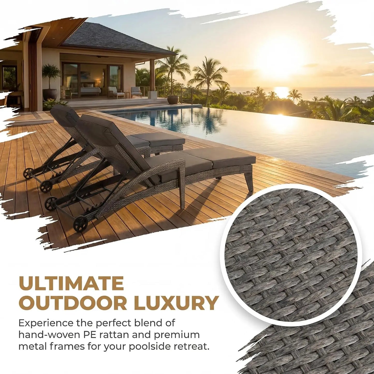 Four Position Adjustable Chaise Lounge Set With Wicker Chairs