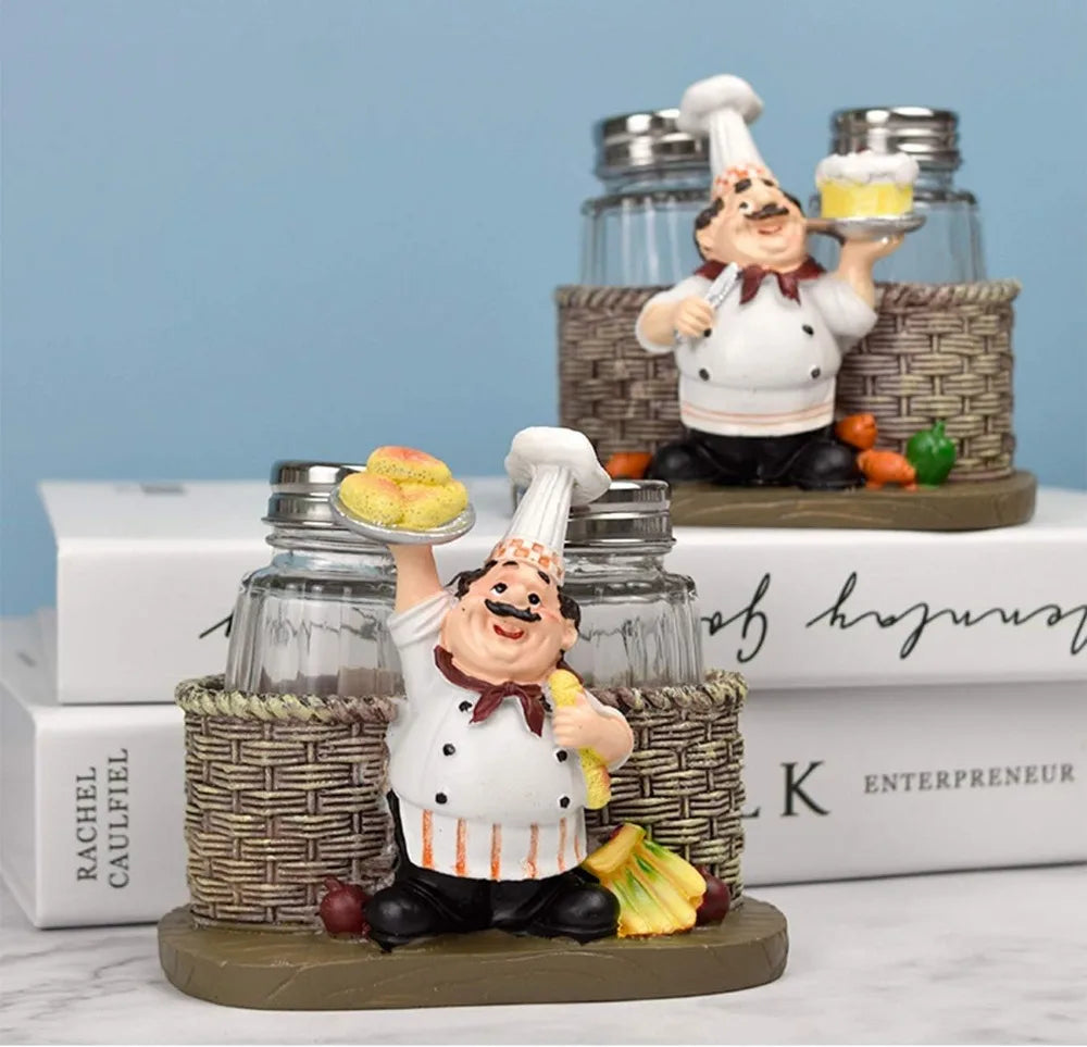 Salt And Pepper Shaker Set With Holder Figurine Kitchen Decor