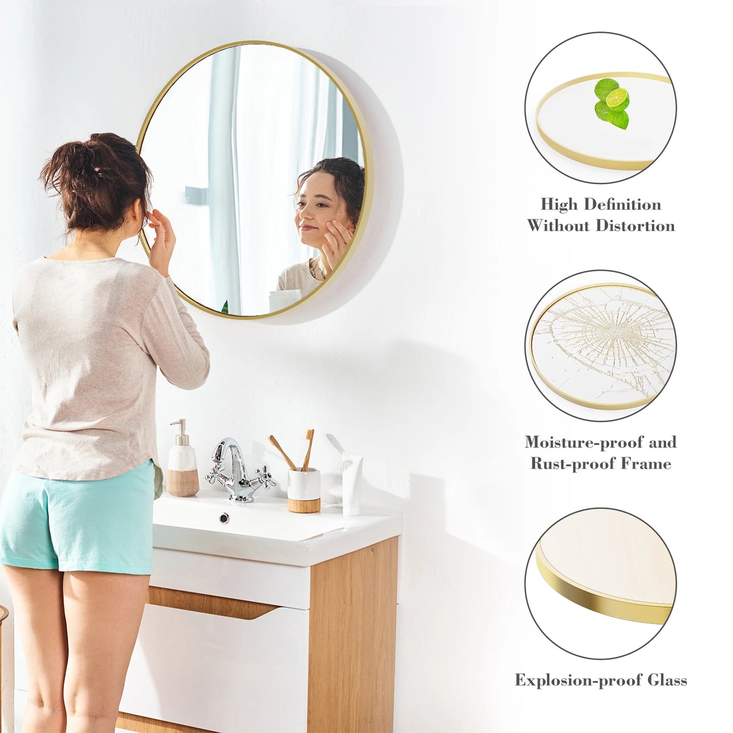 JHK Round Vanity Mirror Framed Matte Metal Wall Mount