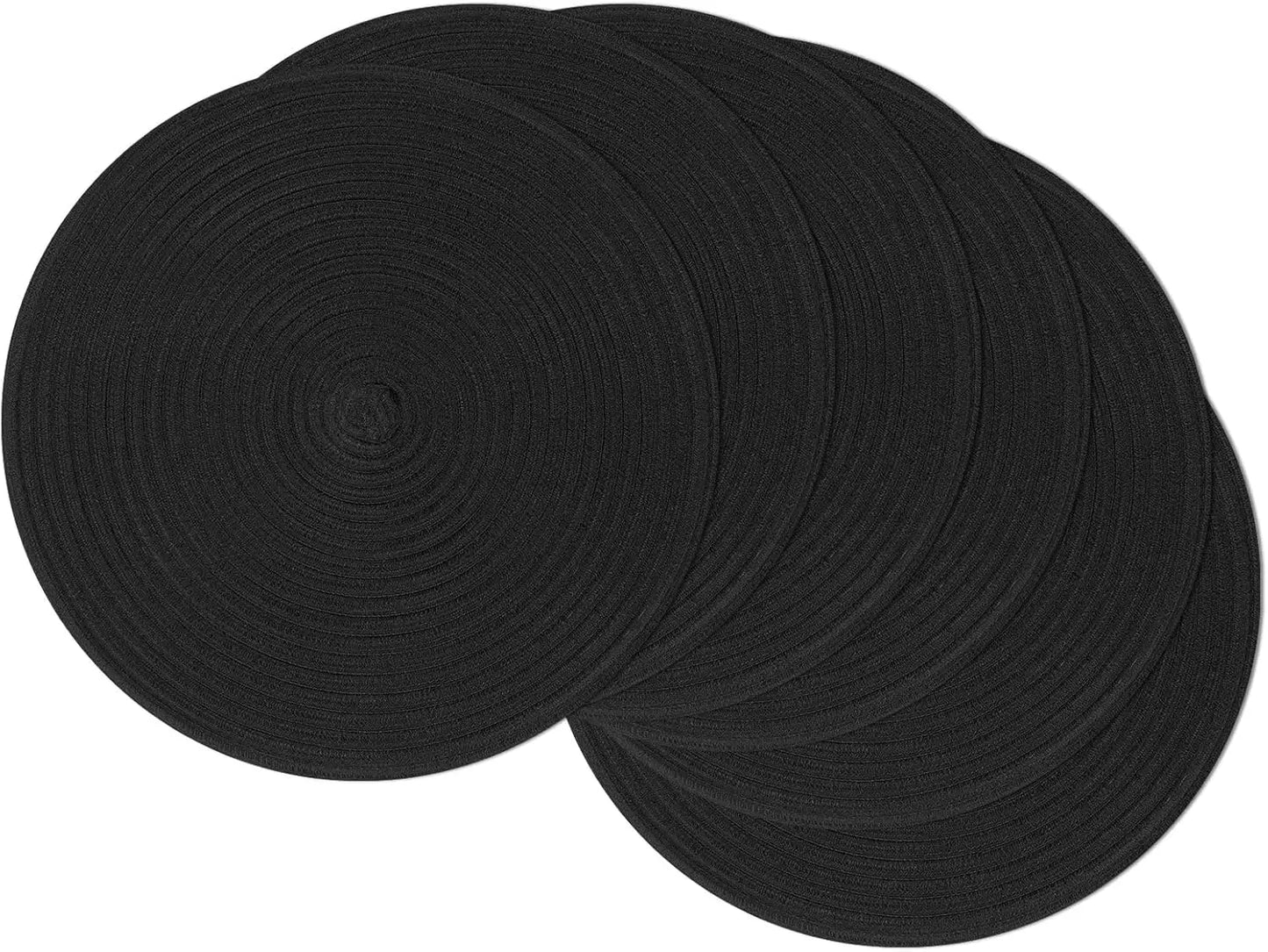 Round Braided Placemats Set of 6 Cotton Polyester Non Slip