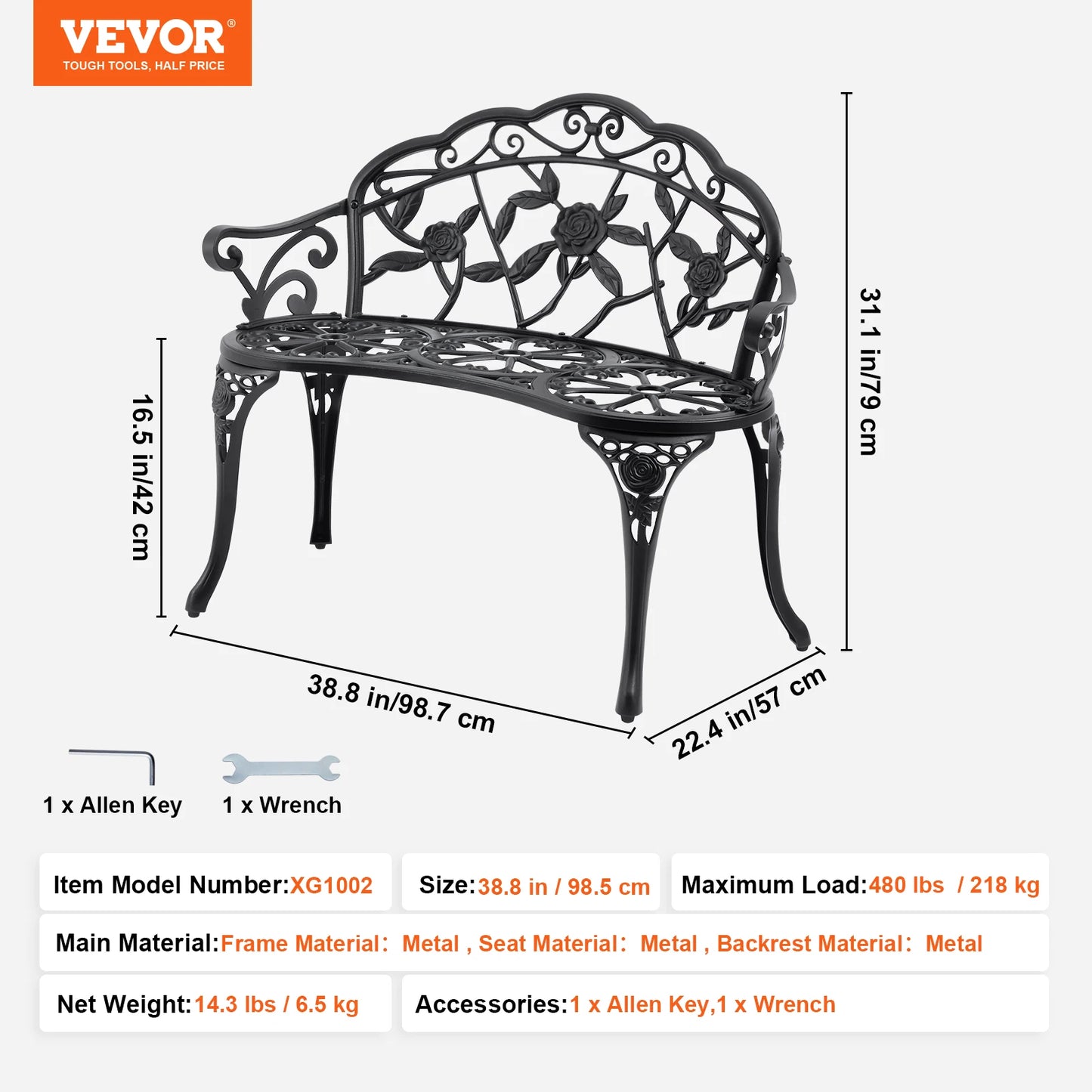 SucceBuy Outdoor Wood and Metal Garden Bench