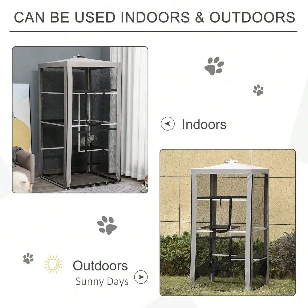 Outdoor Cat House Playpen With Three Platforms And Sandbags