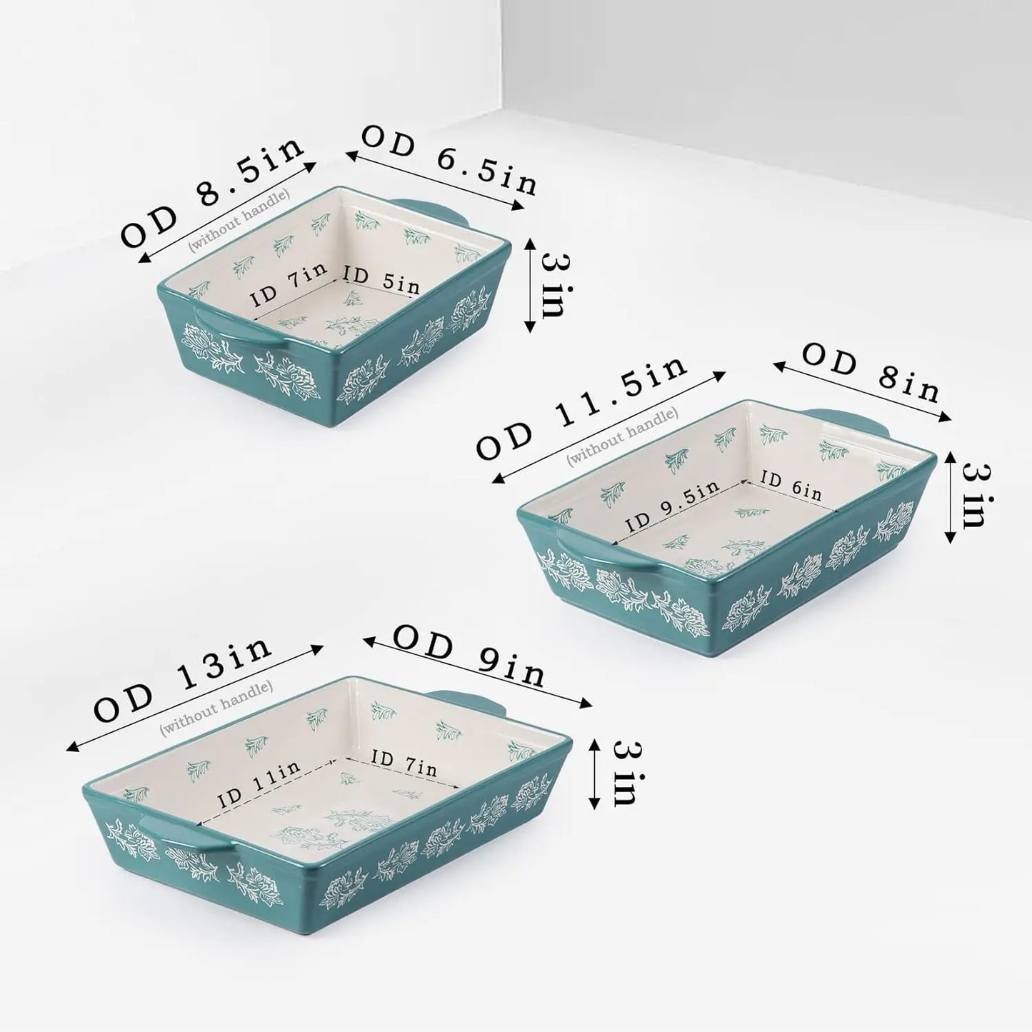 Three Piece Ceramic Bakeware Set Lasagna Pan Casserole
