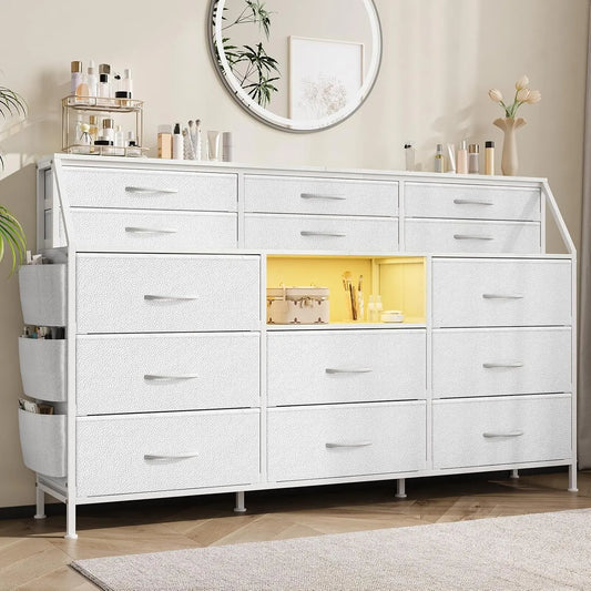TWISTER.CK 14 Drawer Dresser With Wooden Top And Metal Frame