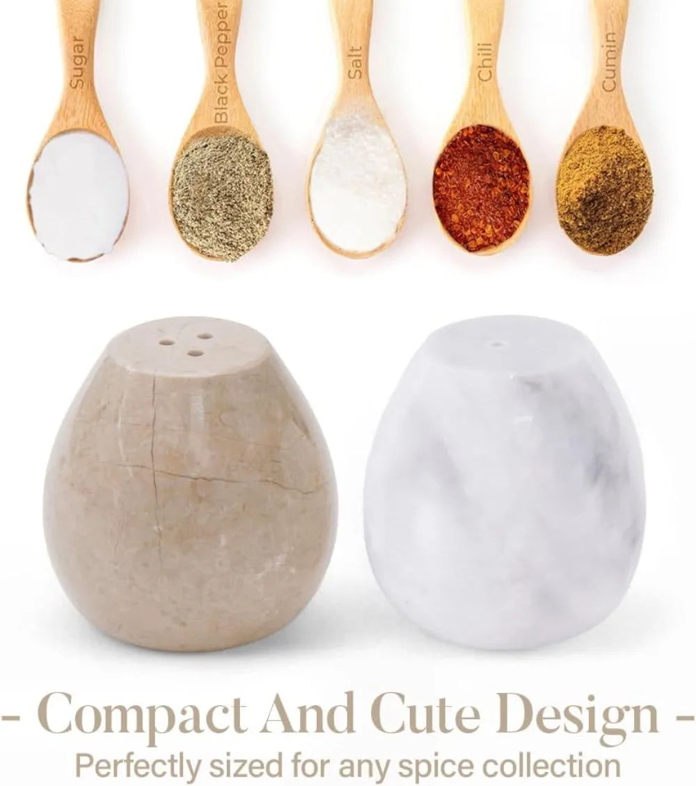 Handmade Marble Salt And Pepper Shakers Set Natural Stone Kitchen