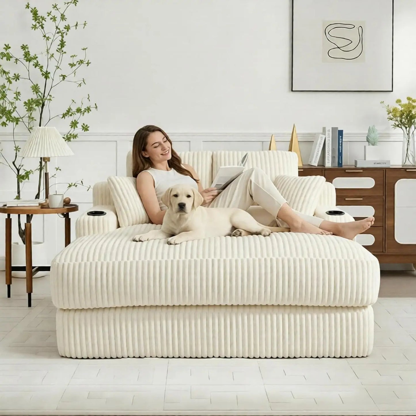 Huanzhuang Boneless Cloud Chair Bed Chaise Lounge With Pillows Armrests