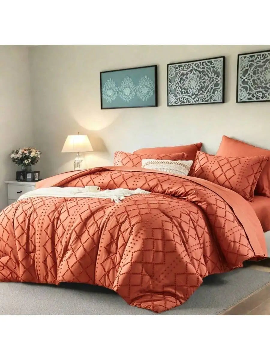 7 Piece Lightweight Solid Comforter Set For All Seasons Bedding
