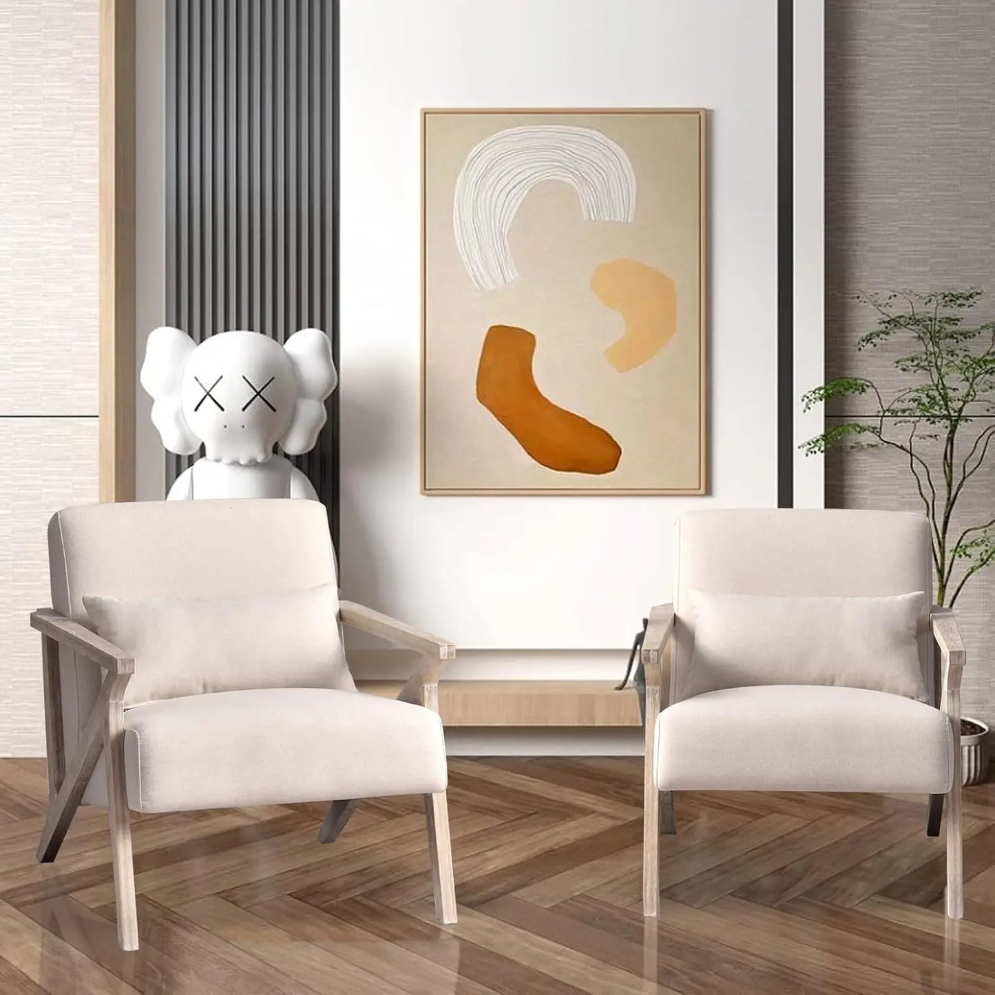 Mid Century Modern Accent Chair Set of 2 Upholstered Seats
